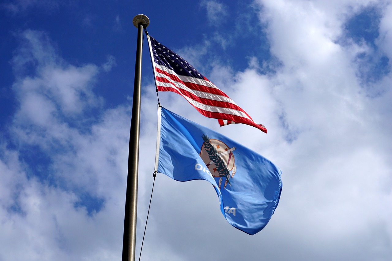 Oklahoma flag and American flag
